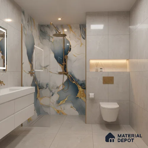 Marble Look TL 08513 Seloma Aqua 4 ft x 2 ft Vitrified Glossy Finish - 8 mm | Random 3