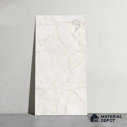 Marble Calacatta Wall & Floor Tile TL 08514 Off-White 4 ft x 2 ft Matte Finish Vitrified Tile - 8 mm | 4 Random Designs | Suitable For Living Room, Bedroom, Kitchen