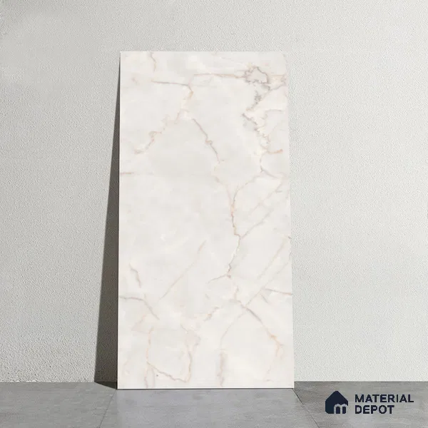 Marble Calacatta Wall & Floor Tile TL 08514 Off-White 4 ft x 2 ft Matte Finish Vitrified Tile - 8 mm | 4 Random Designs | Suitable For Living Room, Bedroom, Kitchen