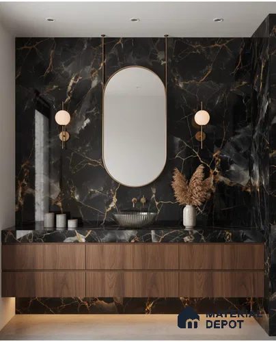 Marble Look TL 08516 Black Winter Endless 4 ft x 2 ft Vitrified High Gloss Finish - 8 mm | Random 4
