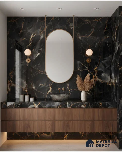 Marble Look TL 08516 Black Winter Endless 4 ft x 2 ft Vitrified High Gloss Finish - 8 mm | Random 4