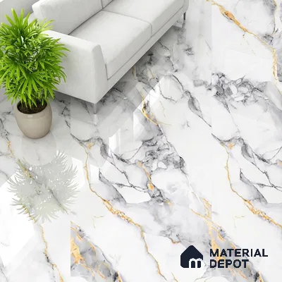 Marble Look TL 08520 Kawa Grey 4 ft x 2 ft Vitrified Glossy Finish - 8 mm | Random 3