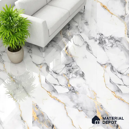 Marble Look TL 08520 Kawa Grey 4 ft x 2 ft Vitrified Glossy Finish - 8 mm | Random 3