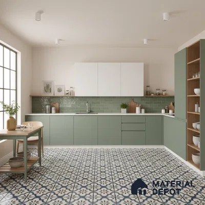 Moroccan Floor & Wall Tile TL 08527 9085 2 ft x 2 ft Porcelain Matte Finish - 8 mm | Suitable For Kitchen, Balcony, Dining Area | Please Expect a Slight Variation of Pattern
