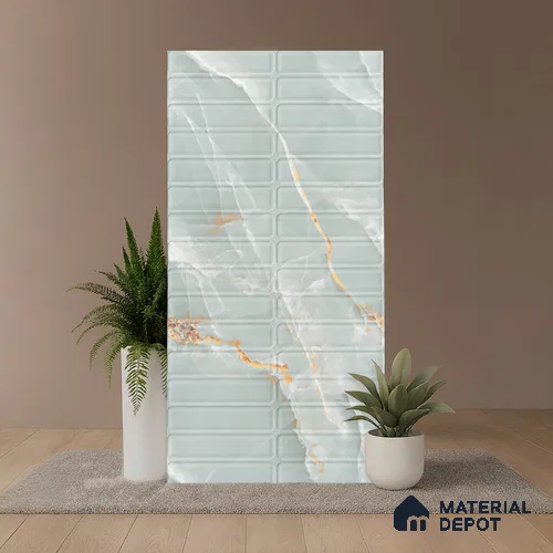 Marble & Faux Subway Onyx Wall Tile TL 08534 B Ice Blue 4 ft x 2 ft Matte Finish Porcelain Tile - 9 mm | 3 Random Designs | Suitable for Living Room, Dining, Feature / Accent Walls