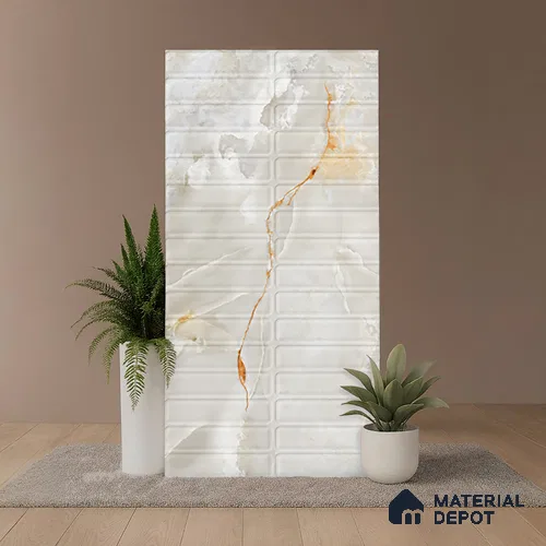 Marble & Faux Subway Onyx Wall Tile TL 08536 B Off-White 4 ft x 2 ft Matte Finish Porcelain Tile - 9 mm | 4 Random Designs | Suitable for Living Room, Dining, Feature / Accent Walls
