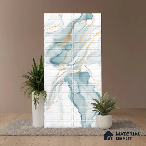 Punch Look Wall Tile TL 08538 B | Subway Pale Statuario 4 ft x 2 ft Dazel Punch Sugar Matte Finish Porcelain Tile - 9 mm | Suitable for Kitchen, Bathroom & Dining Area