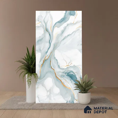 Marble Look Floor & Wall Tile TL 08538 | Pale Statuario 4 ft x 2 ft Sugar Matte Finish Porcelain Tile - 9 mm | 4 Random Design | Suitable for Living Room, Bedroom, Bathroom & Kitchen