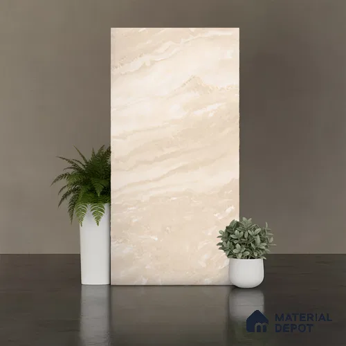 Marble Look Floor & Wall Tile TL 08544 C | Tianta Ivory 4 ft x 2 ft Full Body Matte Finish Vitrified Tile - 10 mm | 5 Random Design | Suitable for Living Room, Bedroom, Bathroom & Kitchen