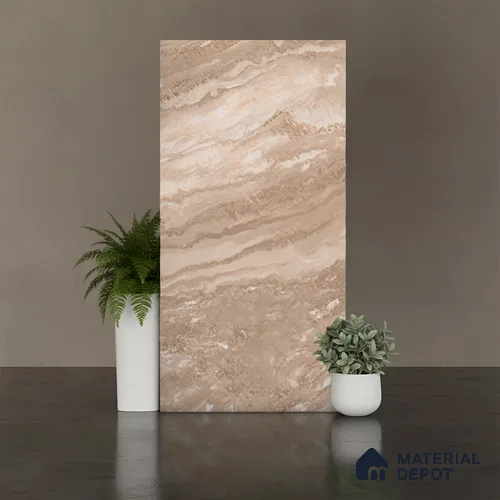 Marble Wall & Floor Tile TL 08544 D Sand Beige 4 ft x 2 ft Matte Finish Full Body Vitrified Tile - 10 mm | 5 Random Designs | Suitable For Living Room, Bedroom, Kitchen