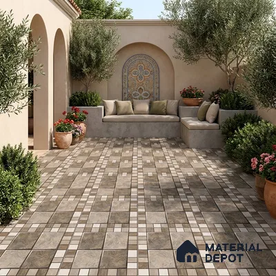 Budget Friendly Patterned Look Value for Money Parking Sienna Frost Floor Tile 16 x 16 inch | TL 08545 | Vitrified Matte Finish Tile - 12 mm | Suitable For Parking, Outdoor, Balcony & Terrace | Pattern Alignment May Vary | 2-3 mm Spacer is Mandatory