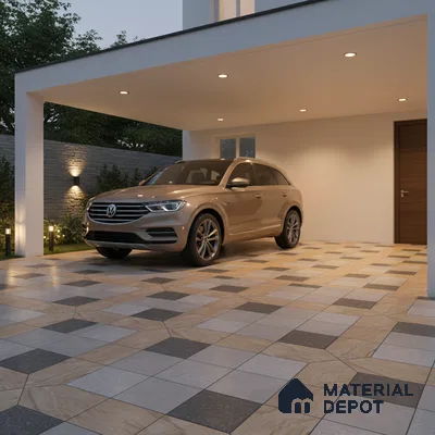 Budget Friendly Patterned Look Value for Money Parking Mistral Slate Floor Tile 16 x 16 inch | TL 08546 | Vitrified Matte Finish Tile - 12 mm | Suitable For Parking, Outdoor, Balcony & Terrace | Pattern Alignment May Vary | 2-3 mm Spacer is Mandatory