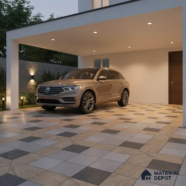 Budget Friendly Patterned Look Value for Money Parking Mistral Slate Floor Tile 16 x 16 inch | TL 08546 | Vitrified Matte Finish Tile - 12 mm | Suitable For Parking, Outdoor, Balcony & Terrace | Pattern Alignment May Vary | 2-3 mm Spacer is Mandatory