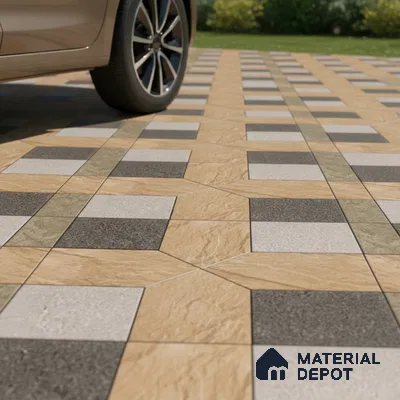 Budget Friendly Patterned Look Value for Money Parking Mistral Slate Floor Tile 16 x 16 inch | TL 08546 | Vitrified Matte Finish Tile - 12 mm | Suitable For Parking, Outdoor, Balcony & Terrace | Pattern Alignment May Vary | 2-3 mm Spacer is Mandatory