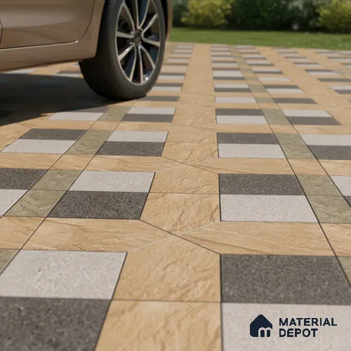 Budget Friendly Patterned Look Value for Money Parking Mistral Slate Floor Tile 16 x 16 inch | TL 08546 | Vitrified Matte Finish Tile - 12 mm | Suitable For Parking, Outdoor, Balcony & Terrace | Pattern Alignment May Vary | 2-3 mm Spacer is Mandatory