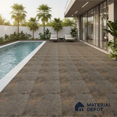 Budget Friendly Stone Look Value for Money Parking Charcoal Veil Floor Tile 16 x 16 inch | TL 08550 | Vitrified Matte Finish Tile - 12 mm | Suitable For Parking, Outdoor, Balcony & Terrace | Pattern Alignment May Vary | 2-3 mm Spacer is Mandatory