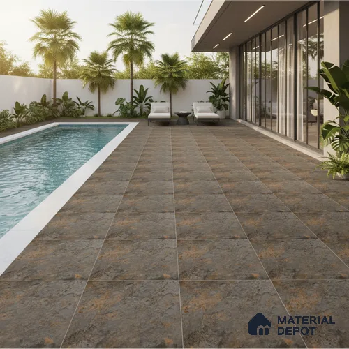 Budget Friendly Stone Look Value for Money Parking Charcoal Veil Floor Tile 16 x 16 inch | TL 08550 | Vitrified Matte Finish Tile - 12 mm | Suitable For Parking, Outdoor, Balcony & Terrace | Pattern Alignment May Vary | 2-3 mm Spacer is Mandatory