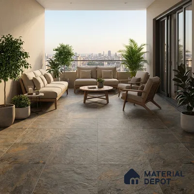 Budget Friendly Stone Look Value for Money Parking Charcoal Veil Floor Tile 16 x 16 inch | TL 08550 | Vitrified Matte Finish Tile - 12 mm | Suitable For Parking, Outdoor, Balcony & Terrace | Pattern Alignment May Vary | 2-3 mm Spacer is Mandatory