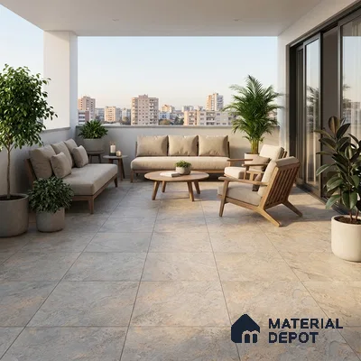 Stone Floor Tile TL 08551 Steel Mirage 16 x 16 inch Vitrified Matte Finish - 12 mm | Suitable For Parking, Balcony, Courtyard, Patio, Terrace | Pattern Alignment May Vary | 2-3 mm Spacer is Mandatory
