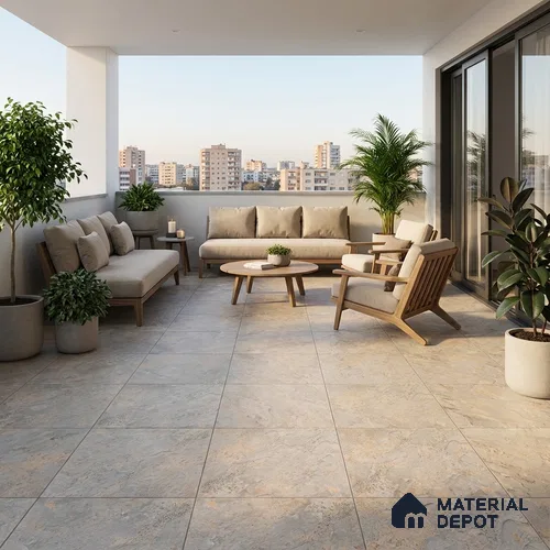 Stone Floor Tile TL 08551 Steel Mirage 16 x 16 inch Vitrified Matte Finish - 12 mm | Suitable For Parking, Balcony, Courtyard, Patio, Terrace | Pattern Alignment May Vary | 2-3 mm Spacer is Mandatory