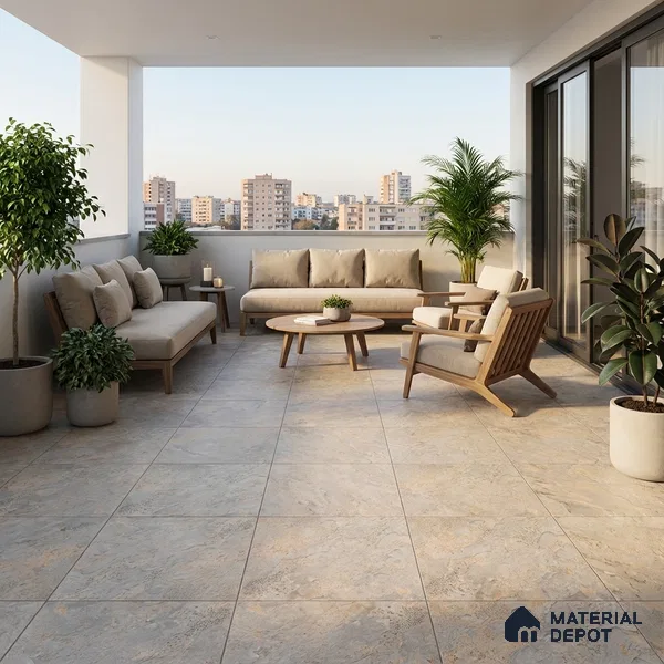 Stone Floor Tile TL 08551 Steel Mirage 16 x 16 inch Vitrified Matte Finish - 12 mm | Suitable For Parking, Balcony, Courtyard, Patio, Terrace | Pattern Alignment May Vary | 2-3 mm Spacer is Mandatory