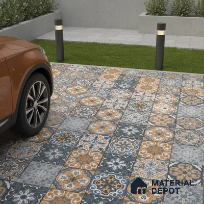 Budget Friendly Moroccan Look Value for Money Parking Sepia Terrain Floor Tile 16 x 16 inch | TL 08552 | Vitrified Matte Finish Tile - 12 mm | Suitable For Parking, Outdoor, Balcony & Terrace | Pattern Alignment May Vary | 2-3 mm Spacer is Mandatory