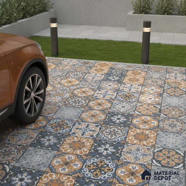 Budget Friendly Moroccan Look Value for Money Parking Sepia Terrain Floor Tile 16 x 16 inch | TL 08552 | Vitrified Matte Finish Tile - 12 mm | Suitable For Parking, Outdoor, Balcony & Terrace | Pattern Alignment May Vary | 2-3 mm Spacer is Mandatory