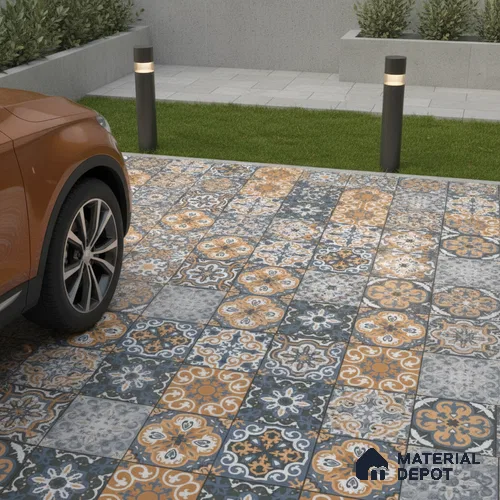 Budget Friendly Moroccan Look Value for Money Parking Sepia Terrain Floor Tile 16 x 16 inch | TL 08552 | Vitrified Matte Finish Tile - 12 mm | Suitable For Parking, Outdoor, Balcony & Terrace | Pattern Alignment May Vary | 2-3 mm Spacer is Mandatory