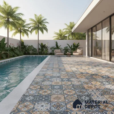Budget Friendly Moroccan Look Value for Money Parking Sepia Terrain Floor Tile 16 x 16 inch | TL 08552 | Vitrified Matte Finish Tile - 12 mm | Suitable For Parking, Outdoor, Balcony & Terrace | Pattern Alignment May Vary | 2-3 mm Spacer is Mandatory
