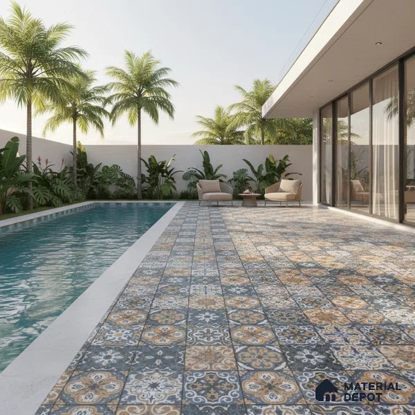 Budget Friendly Moroccan Look Value for Money Parking Sepia Terrain Floor Tile 16 x 16 inch | TL 08552 | Vitrified Matte Finish Tile - 12 mm | Suitable For Parking, Outdoor, Balcony & Terrace | Pattern Alignment May Vary | 2-3 mm Spacer is Mandatory