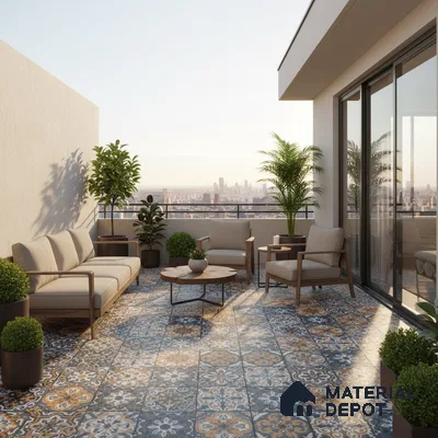 Budget Friendly Moroccan Look Value for Money Parking Sepia Terrain Floor Tile 16 x 16 inch | TL 08552 | Vitrified Matte Finish Tile - 12 mm | Suitable For Parking, Outdoor, Balcony & Terrace | Pattern Alignment May Vary | 2-3 mm Spacer is Mandatory