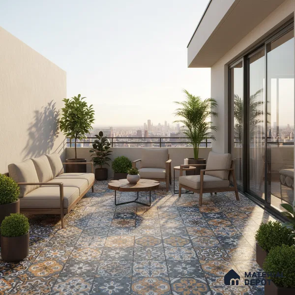 Budget Friendly Moroccan Look Value for Money Parking Sepia Terrain Floor Tile 16 x 16 inch | TL 08552 | Vitrified Matte Finish Tile - 12 mm | Suitable For Parking, Outdoor, Balcony & Terrace | Pattern Alignment May Vary | 2-3 mm Spacer is Mandatory