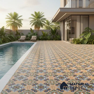 Budget Friendly Moroccan Look Value for Money Parking Tarmac Cloud Floor Tile 16 x 16 inch | TL 08553 | Vitrified Matte Finish Tile - 12 mm | Suitable For Parking, Outdoor, Balcony & Terrace | Pattern Alignment May Vary | 2-3 mm Spacer is Mandatory