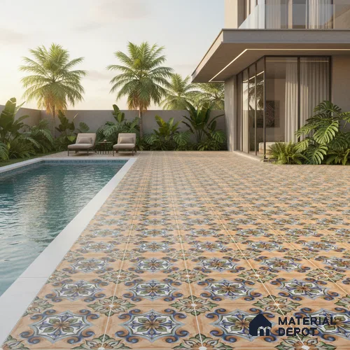 Budget Friendly Moroccan Look Value for Money Parking Tarmac Cloud Floor Tile 16 x 16 inch | TL 08553 | Vitrified Matte Finish Tile - 12 mm | Suitable For Parking, Outdoor, Balcony & Terrace | Pattern Alignment May Vary | 2-3 mm Spacer is Mandatory