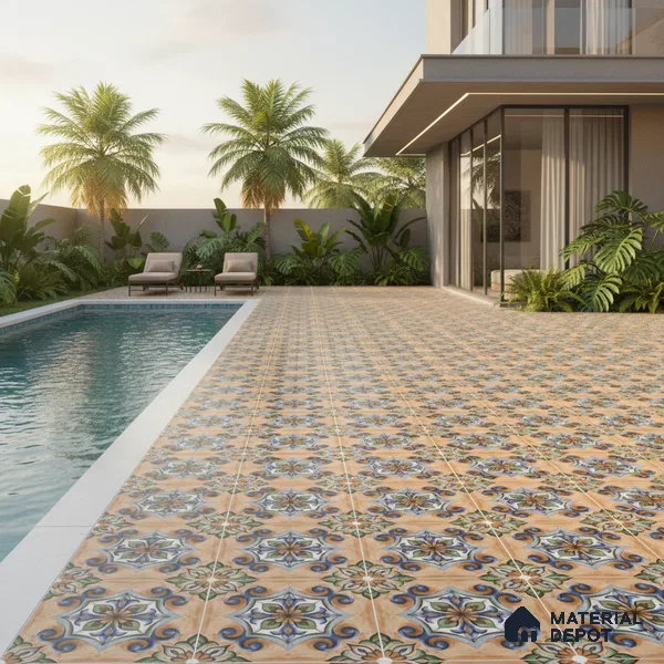 Budget Friendly Moroccan Look Value for Money Parking Tarmac Cloud Floor Tile 16 x 16 inch | TL 08553 | Vitrified Matte Finish Tile - 12 mm | Suitable For Parking, Outdoor, Balcony & Terrace | Pattern Alignment May Vary | 2-3 mm Spacer is Mandatory