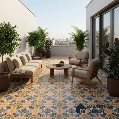 Budget Friendly Moroccan Look Value for Money Parking Tarmac Cloud Floor Tile 16 x 16 inch | TL 08553 | Vitrified Matte Finish Tile - 12 mm | Suitable For Parking, Outdoor, Balcony & Terrace | Pattern Alignment May Vary | 2-3 mm Spacer is Mandatory