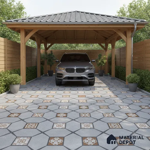 Budget Friendly Moroccan Look Value for Money Parking Cinder Ash Floor Tile 16 x 16 inch | TL 08554 | Vitrified Matte Finish Tile - 12 mm | Suitable For Parking, Outdoor, Balcony & Terrace | Pattern Alignment May Vary | 2-3 mm Spacer is Mandatory