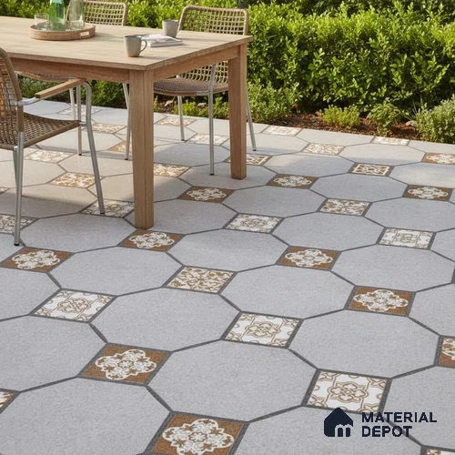 Budget Friendly Moroccan Look Value for Money Parking Cinder Ash Floor Tile 16 x 16 inch | TL 08554 | Vitrified Matte Finish Tile - 12 mm | Suitable For Parking, Outdoor, Balcony & Terrace | Pattern Alignment May Vary | 2-3 mm Spacer is Mandatory