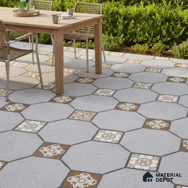 Budget Friendly Moroccan Look Value for Money Parking Cinder Ash Floor Tile 16 x 16 inch | TL 08554 | Vitrified Matte Finish Tile - 12 mm | Suitable For Parking, Outdoor, Balcony & Terrace | Pattern Alignment May Vary | 2-3 mm Spacer is Mandatory