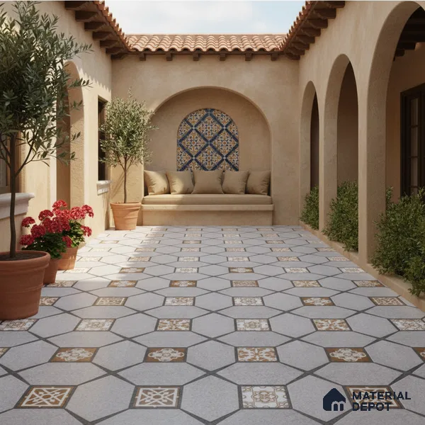 Budget Friendly Moroccan Look Value for Money Parking Cinder Ash Floor Tile 16 x 16 inch | TL 08554 | Vitrified Matte Finish Tile - 12 mm | Suitable For Parking, Outdoor, Balcony & Terrace | Pattern Alignment May Vary | 2-3 mm Spacer is Mandatory