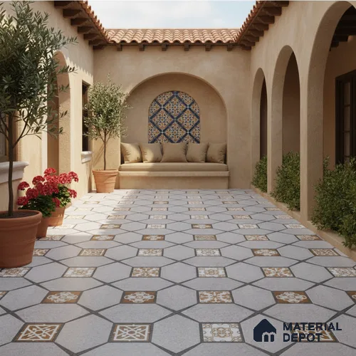 Budget Friendly Moroccan Look Value for Money Parking Cinder Ash Floor Tile 16 x 16 inch | TL 08554 | Vitrified Matte Finish Tile - 12 mm | Suitable For Parking, Outdoor, Balcony & Terrace | Pattern Alignment May Vary | 2-3 mm Spacer is Mandatory