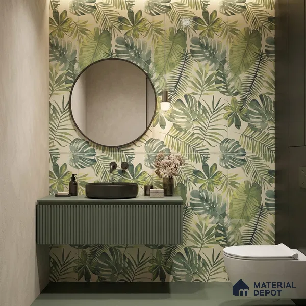 Tropical Wall Tile TL 08610 Green 4 ft x 2 ft Glossy Finish Vitrified Floor & Wall Tile - 9 mm | Suitable for Bathroom, Accent/Feature Wall, Foyer