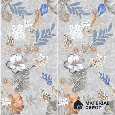 Floral Wall Tile TL 08612 Grey 4 ft x 2 ft Glossy Finish Vitrified Tile - 9 mm | Suitable for Bathroom, Accent/Feature Wall, Foyer