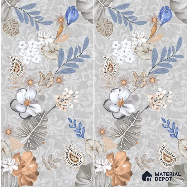 Floral Wall Tile TL 08612 Grey 4 ft x 2 ft Glossy Finish Vitrified Tile - 9 mm | Suitable for Bathroom, Accent/Feature Wall, Foyer