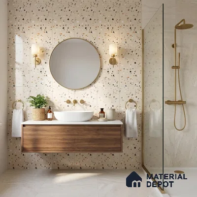 Terrazzo Wall & Floor Tile TL 08710 B Beige 4 ft x 2 ft Glossy Finish Vitrified Tile - 8.5 mm