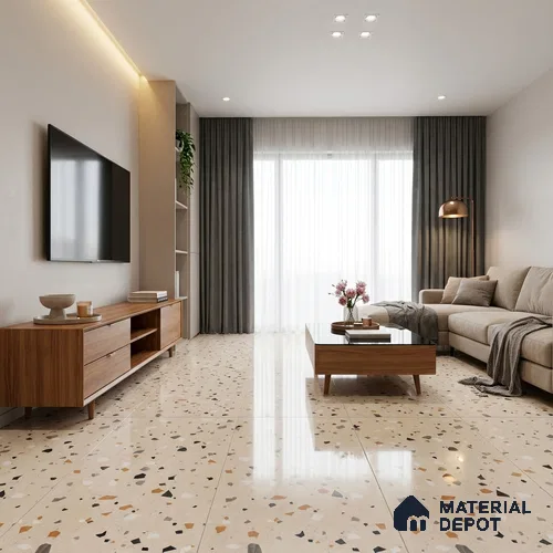 Terrazzo Wall & Floor Tile TL 08710 B Beige 4 ft x 2 ft Glossy Finish Vitrified Tile - 8.5 mm