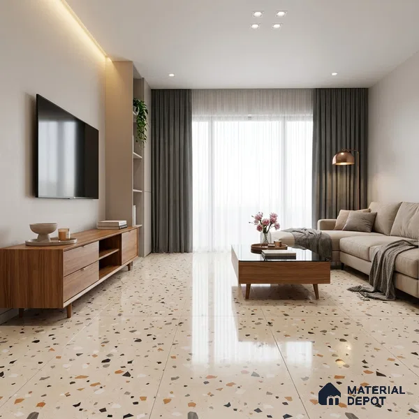 Terrazzo Wall & Floor Tile TL 08710 B Beige 4 ft x 2 ft Glossy Finish Vitrified Tile - 8.5 mm