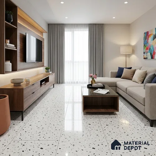 Terrazzo Wall & Floor Tile TL 08710 Grey 4 ft x 2 ft Glossy Finish Vitrified Tile - 8.5 mm