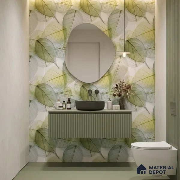 Tropical Wall Tile TL 08771 Royal Foliage Green 4 ft x 2 ft Vitrified Carving Matte Finish - 9 mm | Suitable for Bathroom, Accent/Feature Wall, Dining Area