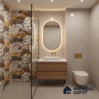 Floral Wall Tile TL 08772  Royal Gold Flower 4 ft x 2 ft Vitrified Carving Matte Finish - 9 mm | Suitable for Bathroom, Accent/Feature Wall, Foyer